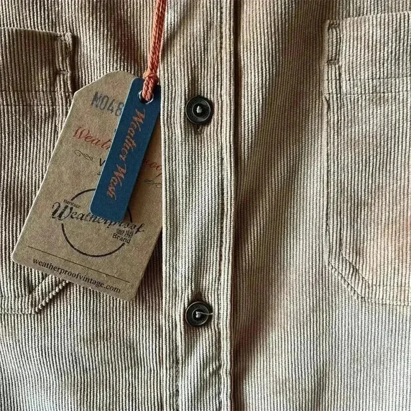 Weatherproof Brand Men's L Beige Vintage Corduroy Button-Up Shirt Long Sleeve - Picture 4 of 10